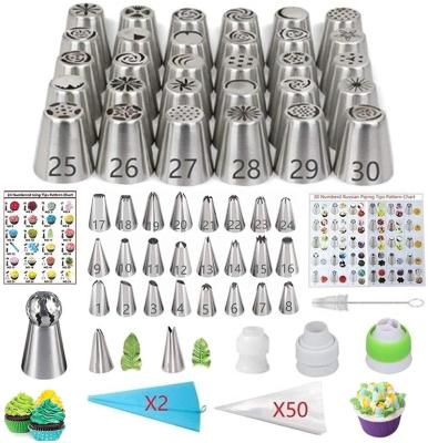 China 114Pcs Stainless Steel Viable Russian Cookie Tips Cake Icing Piping Nozzles with Pastry Bags and Coupler Decorating Baking Tool Kit for sale