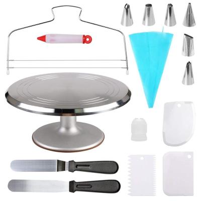 China Sustainable Wholesale Premium Quality 15pcs Aluminum Cake Turntable Decorating Kits Baking Supplies Set for sale