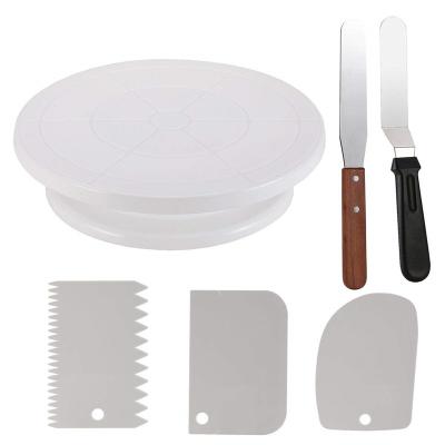 China Wholesale 6pcs Sustainable Baking Tool Kit Cake Turntable Plastic Revolving Rack with Icing Spatula Knife Smoother for sale