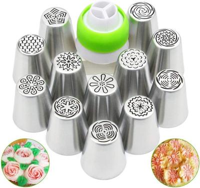 China 13Pcs Stainless Steel Viable Russian Tips Cookie Cake Icing Piping Nozzles With Coupler Decorating Baking Tool Kit for sale