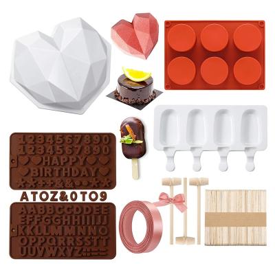 China Viable Diamond Heart Silicone Mousse Cake Kit With Hammers Droppers And Chocolate Popsicle Molds For Birthday Valentine's Day Baki Gift for sale