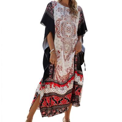 China High Quality Summer Anti-wrinkle Long Dress Printing Muslim Abaya Dress Plus Size Casual Women Dress for sale