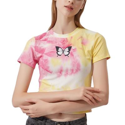 China Anti-Wrinkle OEM T Shirts Custom Printing 100% Cotton Women Tie Dye Crop Top Womens Tees Graphic T-shirt for sale