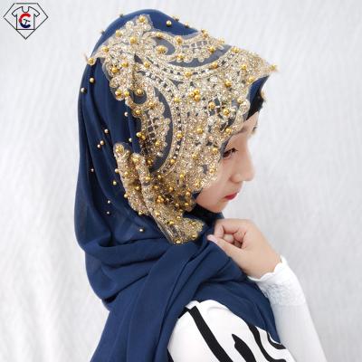 China Dubai Garment Manufacturer Women Long Chiffon Elegant Luxury Beading Muslim Dresses Plain Scarf Pakistani Hijabi Clothing for sale