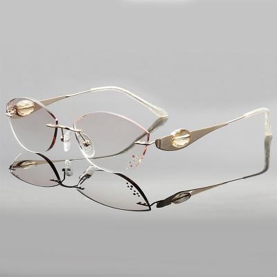 China All New Diamond Frameless Trimmed Pure Titanium Optical Spectacle Frame With Light Anti-blue Myopia Lenses for sale