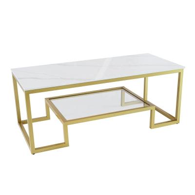 China Modern Black Luxury Stone Coffee Table Centerpiece Marble Tea Table Gold Metal Painting Minimalist OEM Customized Large Room for sale