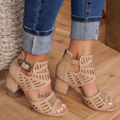 China Fashion Trend OEM High Heel Platform Sandals Hollow Out Chunky Cut Out Sandals with Heels for Women and Ladies for sale