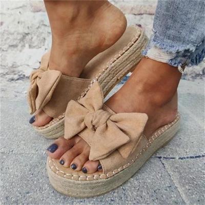 China Wholesale Fashion Trend Slippers For Women Hemp Rope Bow Designer Slippers Women Famous Brands for sale