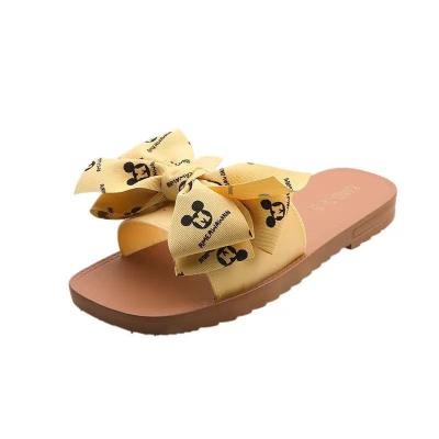 China Wholesale High Quality Fashion Trend Cork Satin Slippers Shape Bow Slippers Sandals for sale