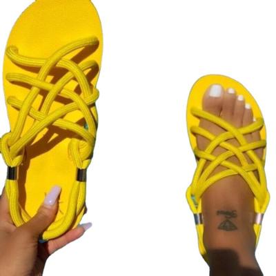 China Fashion Trend Popular Multiple Color Flat Sandals For Rope Sandals Lady Sandals Flat Slippers for sale