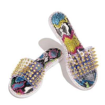 China Fashion Trend Customized Party Flat Crystal Flat Sandals Rainbow Colors Square Flats Sandals for sale