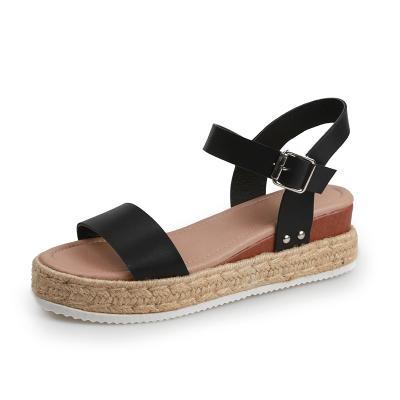 China Fashion Trend Factory Wholesale Price Strap Chunky Flat Leather Flat Sandals Adjustable Women Open Flat Sandals for sale