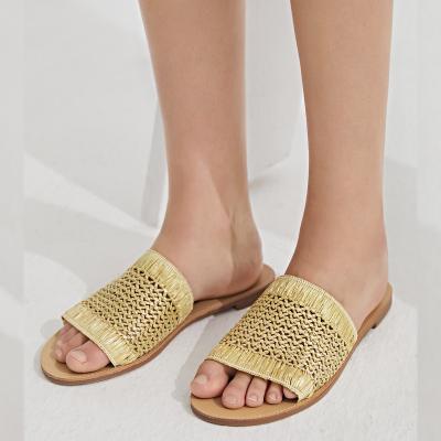 China 2021 fashion trend slide slippers rattan fashion set foot sandals and flat slippers women's comfortable beach sandal for sale