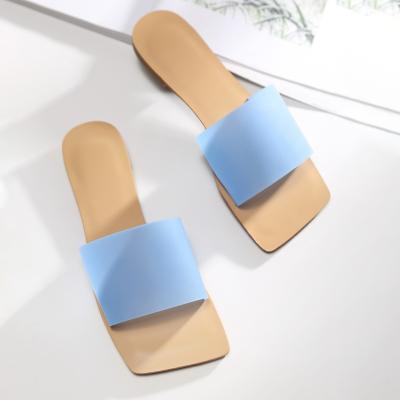 China Fashion flat outer color candy color slipper woman slipper woman sandals line ladies one line slip slippers for sale