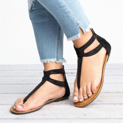 China New fashion trend summer female sandals flat beach Open-toed flat sandals with rhinestones flat sandals ladies for sale