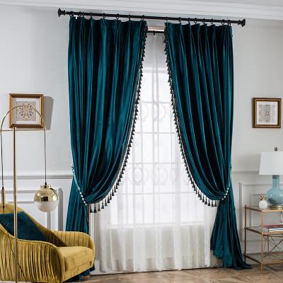 China Custom Wholesale Eco-friendly Ready Luxury Living Room Noise Reduction Jacquard Curtain Hotel Design Darkening Window Curtains With Drapery for sale