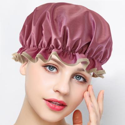 China Custom Logo Satin Bath Accessories Reusable Waterproof Waterproof Shower Cap With Elastic for sale