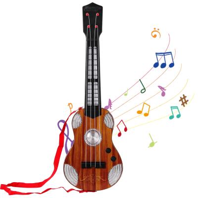 China 8 Demo 8 Musical Instrument Music And LED Flashing Light 23 Inch Acoustic Guitar Toy 4 Strings Electric Ukulele With Back Strap Musical Instrument Organ Light Guitar Toys For Kids for sale