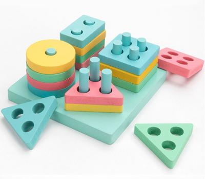 China Expand Kid's Brain Toddler Educational Geometric Shape Wooden Toys Four Sets Of Columns Pillar Blocks Smart Toy for sale