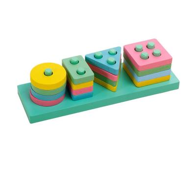 China Expand Kid's Brain Toddler Geometric Shape Wooden Toys Four Sets Of Columns Pillar Blocks Intelligent Toys For Child Educational for sale