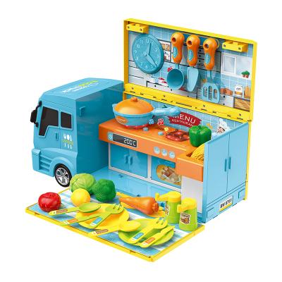 China DIY Pretend Play Plastic Deformable Food Truck with Dessert Ice Cream Play Set Light and Music Pretend Play Mini Kitchen Cooking Toys for sale