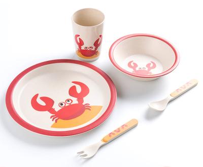 China Reusable Bamboo Fiber Safe Material Tableware Sets Fork And Spoon Baby Tableware for sale