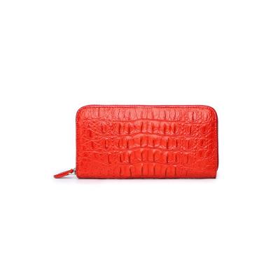 China Portable Unique Red Vegan Crocodile Long Zipper Leather Wallet Ladies Purse Luxury Women Work Bag Women's Wallet for sale