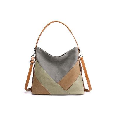 China Cheap high quality contrast portable hot sale brown women bag universal leather and canvas shoulder wholesale customized for sale