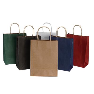 China Materials Recycled In Stock Cheap Shopping Custom Paper Food Brown Kraft Paper Gift Bag With Twist Handle for sale