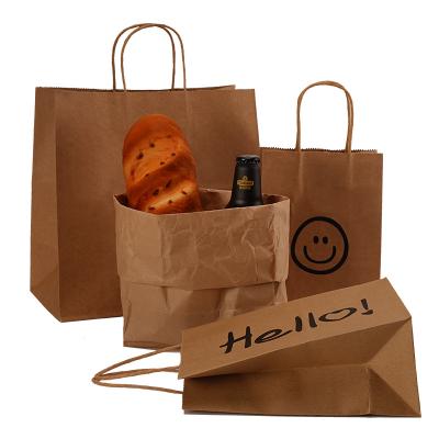 China Recyclable Paper Food Kraft Paper Bags With Handle Brown Paper Bag With Printed for sale