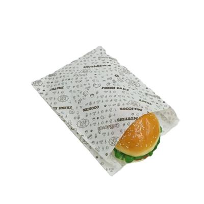 China Recyclable Flat Pointed Bottom White Paper Bag Hamburger Snacks Greaseproof Paper Bag for sale