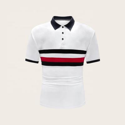 China Anti-wrinkle soft garment design cotton embroidery color material patchwork striped knitted men's polo shirts for sale