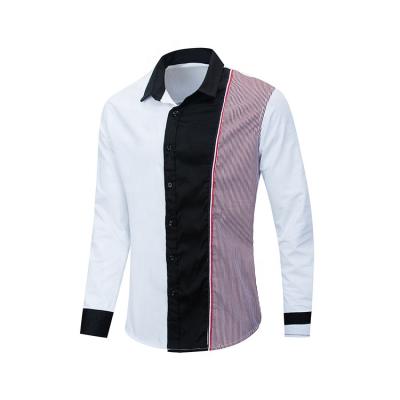 China European Men's Anti-pilling Fashion Cotton Color Contrast Sheer Casual Slim Long Sleeve Shirt for sale