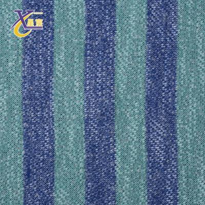 China Other Custom Heavy Blue And Green Striped Single Side Knitted Jacquard 100 Polyester Fabric For Sports Shirt for sale