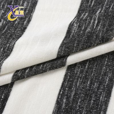 China Sustainable Stylish Apparel Black White Stripe Knitted Sustainable Jacquard Rayon Spandex Fabric for sale