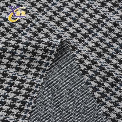 China Sustainable OEM Customized Black Houndstooth Jacquard Elastic Spandex Knit Polyester Rayon Fabric for sale