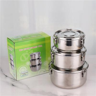 China Leakproof Freshness Keeping SS201 Food Storage Container Set Round 304 Stainless Steel Lunch Box With Lock for sale