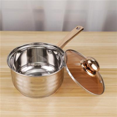 China Gold Handle Pot Set Kitchen Stocked Stainless Metal Milk 16cm Cooking Pot 201 for sale