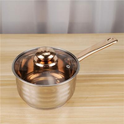 China Stocked 16cm Stainless Steel Cooking Single Handle Milk Pot Serving Pots Set With Lid for sale