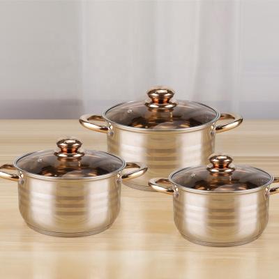 China Non Stocked 6pcs Stick Cookware Set Soup Milk Cooking Pot 201 Stainless Steel Stock for sale