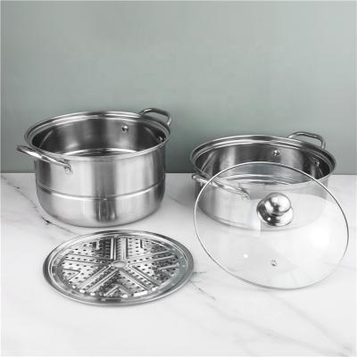 China Restaurants Stored Two Layer Stainless Steel Soup Pot Cookware Multi Layer Steamer Pot With Glass Lid for sale