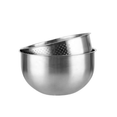 China Stocked Eco-Friendly Set of 201 Fruit Vegetable Wash Strainer Stainless Steel Mixing Bowls for sale