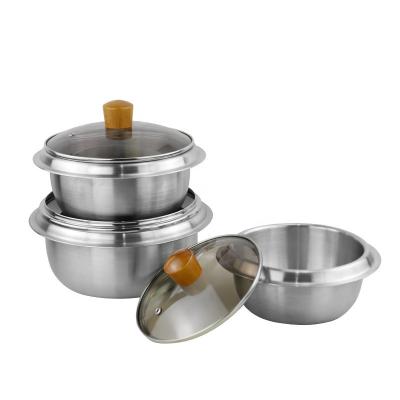 China Kitchen Stainless Steel Rice Pot Food Stock Pot 18cm 20cm 22cm Stocked Bowl With Lid for sale