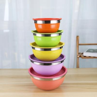 China Stocked 201 Colors Stainless Steel 5pcs Mixing Bowl Set Salad Basin Cooking Egg Bowl for sale