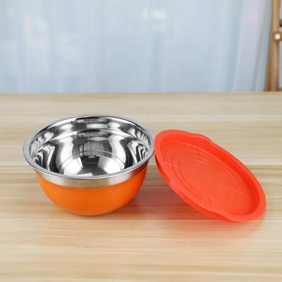 China Stocked Color Stainless Steel Salad Bowl 201 Round Kitchen Food Bowl Basin for sale