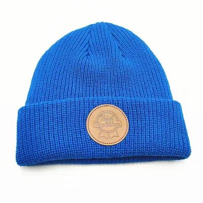 China COMMON factory custom solid color dyed winter knit beanie hat toques with embroidery patch logo beanie hat for sale