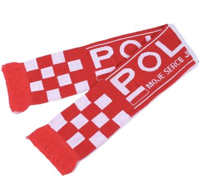 China Free Sample Acrylic Custom Logo Soccer Jacquard Soccer Fan Flat Knitting Scarf for sale