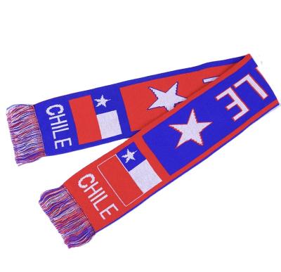 China Free Sample Wholesale Custom Logo Acrylic Football Jacquard Soccer Fan Flat Knitting Scarf for sale