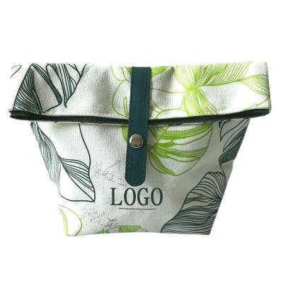 China Fashionable Custom Logo Cosmetic Bags Canvas Green Printed Inside Up Beauty Source Factory Free Time Travel Wash Storage Portable Bags for sale