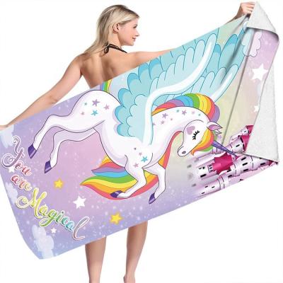 China Super Soft Kids Safe Plush Sports Beach Bath Pool Towel Unicorn Print Fast Dry Beach Towel For Summer for sale